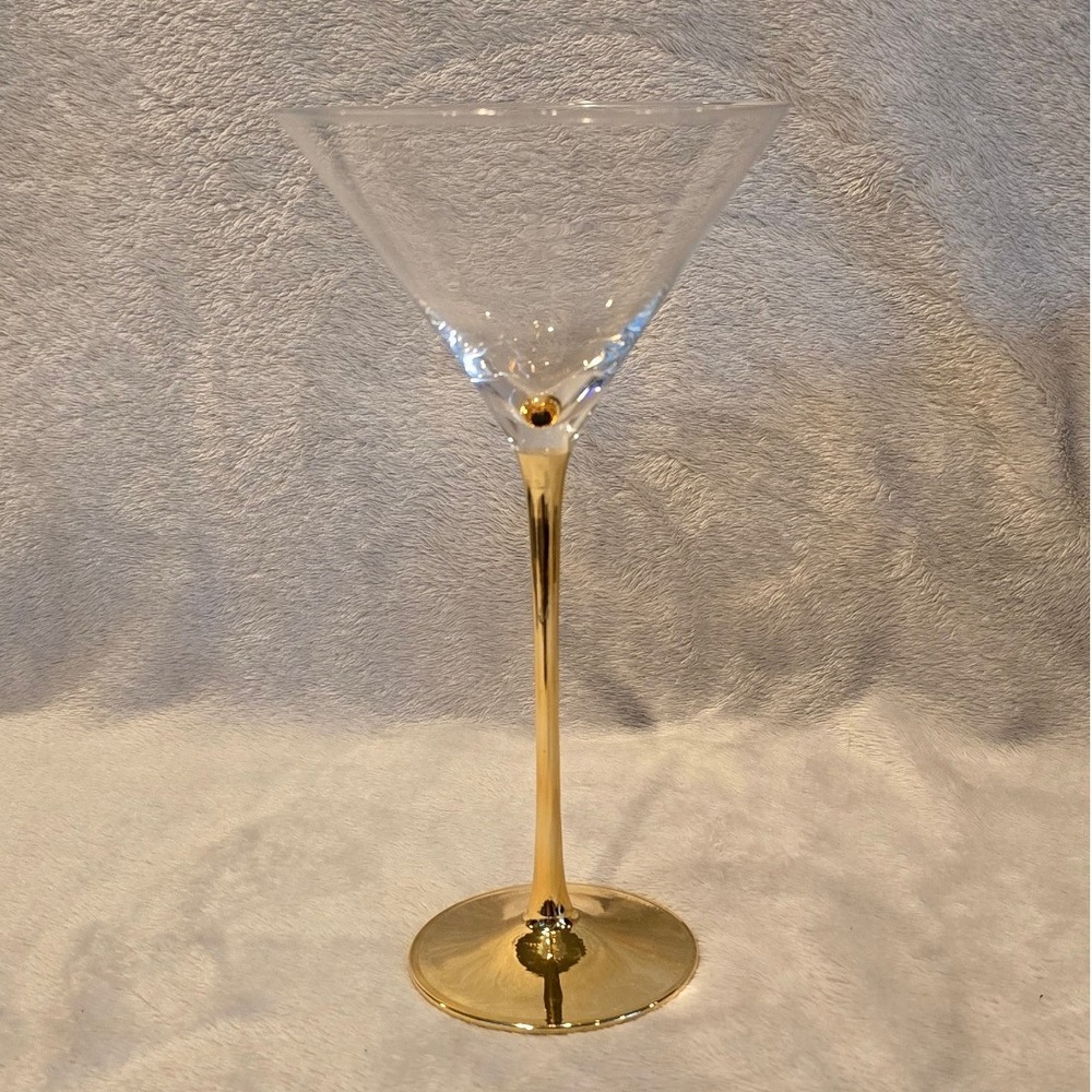 Handmade Gold Stem Martini Glass Clear Conical Cocktail Stemware Barware